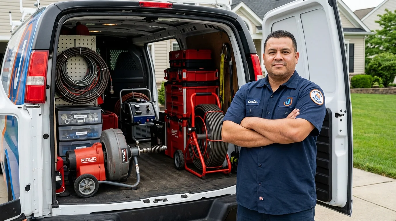 Professional drain cleaning equipment and Johns Plumbing LLC plumber in Jackson Center